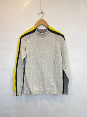 Zaket & Plover Women's Mock Neck Gray Yellow Cashmere Blend Sweater Medium